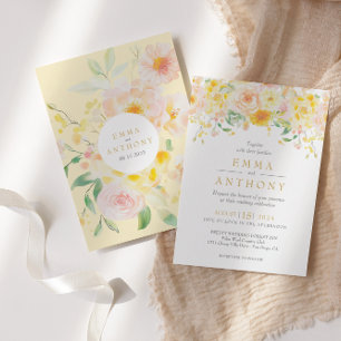 Romantic Butter Yellow Floral Watercolor Wedding Invitation
