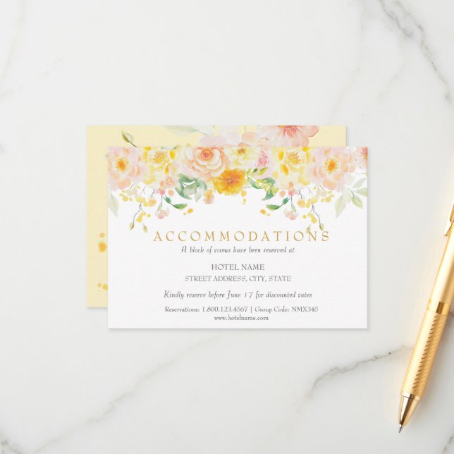 Romantic Butter Yellow Floral Wedding Enclosure Card (Front/Back In Situ)