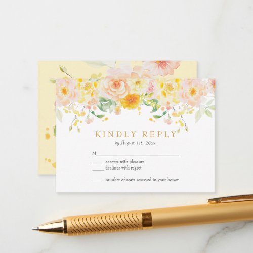 Romantic Butter Yellow Floral Wedding RSVP Card