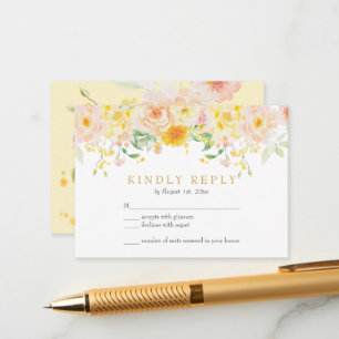 Romantic Butter Yellow Floral Wedding RSVP Card