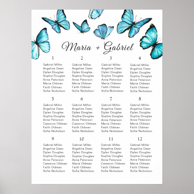 Romantic butterflies. Chic Wedding  Seating Chart (Front)