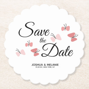 Romantic Butterflies Pink Save the Dates Paper Coaster