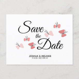 Romantic Butterflies Pink Save the Dates Postcard