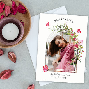 Romantic Butterflies Spanish Quinceañera Photo Invitation