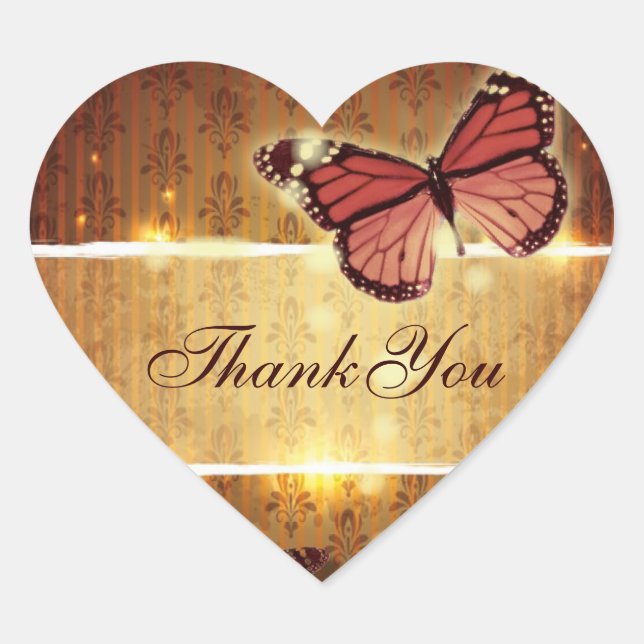romantic butterfly fall wedding thank you heart sticker (Front)