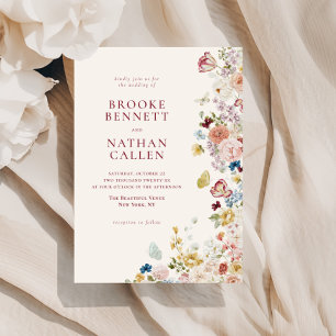 Romantic Butterfly Floral Border Wedding Invitation