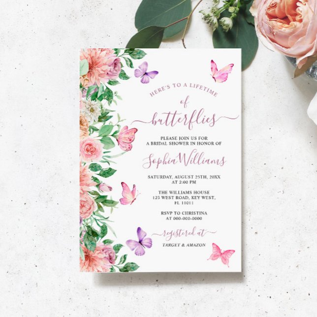 Romantic Butterfly Floral Bridal Shower Invitation (Creator Uploaded)