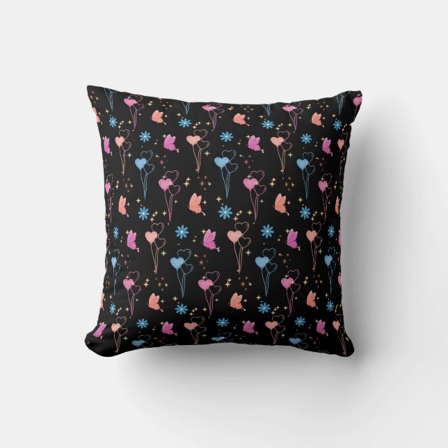 Romantic Butterfly & Heart Pattern Throw Pillows (Front)