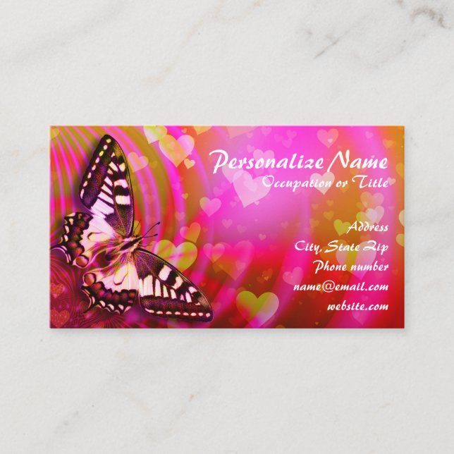 Romantic Butterfly & Hearts Business Card (Front)