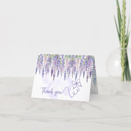 Romantic Butterfly  Wisteria Floral Wedding Thank You Card
