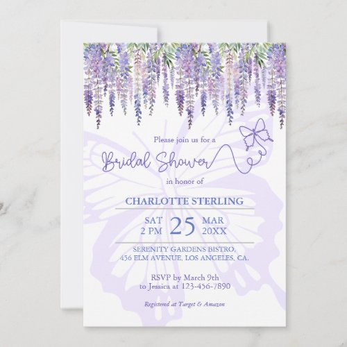 Romantic Butterfly  Wisteria Garden Bridal Shower Invitation