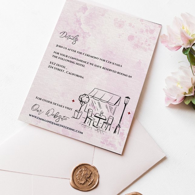 Romantic Café Sketch Blush Wedding Details Enclosure Card (Romantic Café Sketch Blush Wedding Details Enclosure Card)