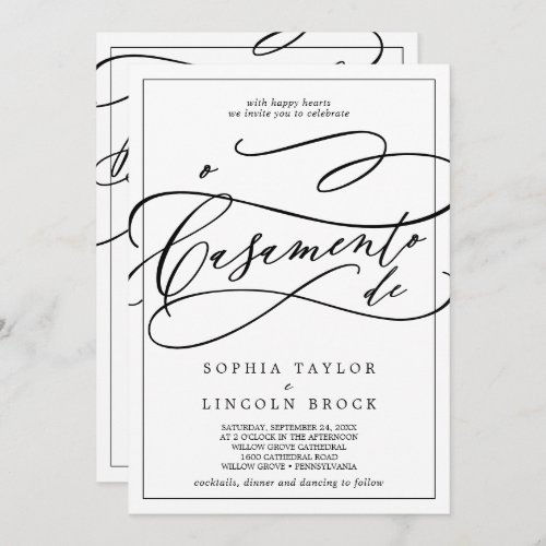 Romantic Calligraphy All In One Portuguese Wedding Invitation