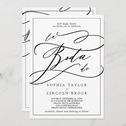 Romantic Calligraphy  All In One Spanish Wedding Invitation