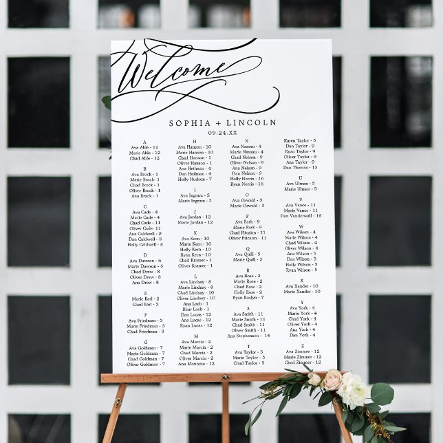 Romantic Calligraphy Alphabetical Seating Chart Foam Board (Creator Uploaded)