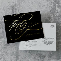 Romantic Calligraphy Black and Gold Foil Meal RSVP