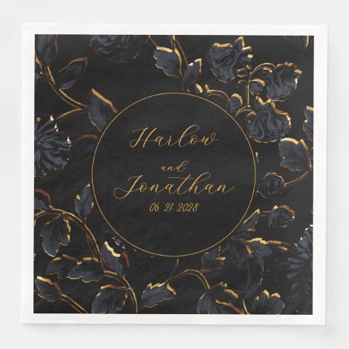 Romantic Calligraphy Black And Gold Wedding Paper Dinner Napkins