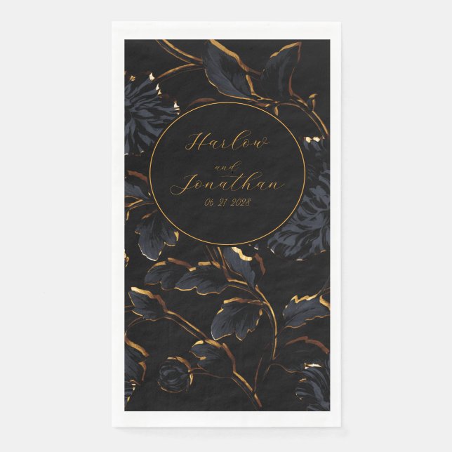 Romantic Calligraphy Black And Gold Wedding Paper  Guest Towels (Front)