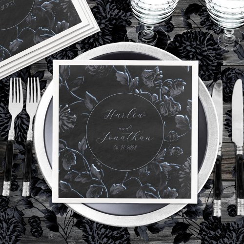 Romantic Calligraphy Black And Silver Wedding Paper Dinner Napkins