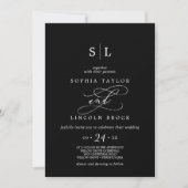 Romantic Calligraphy | Black Monogram Wedding Invitation | Zazzle