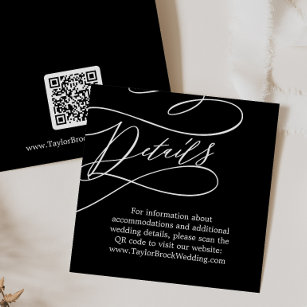 Romantic Calligraphy Black QR Code Wedding Details Enclosure Card