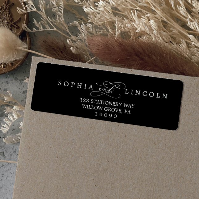 Romantic Calligraphy Black Return Address Label (Creator Uploaded)