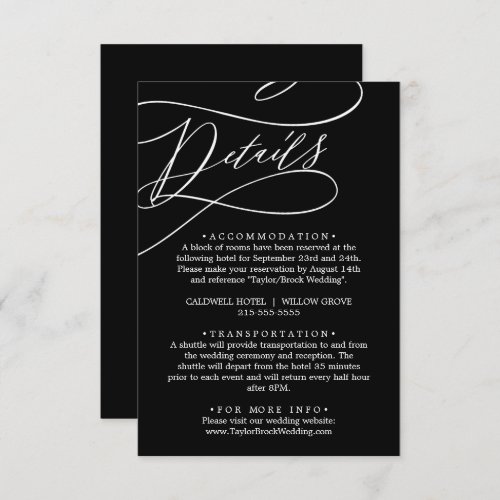 Romantic Calligraphy  Black Wedding Details Enclosure Card