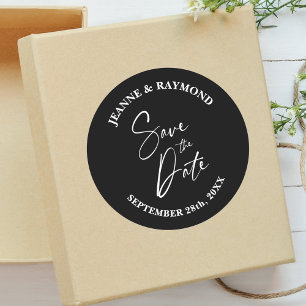 Romantic Calligraphy Black Wedding Save the Date Classic Round Sticker