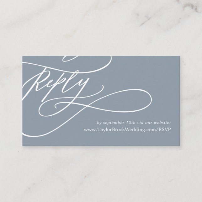 Romantic Calligraphy | Blue and White Website RSVP Enclosure Card (Front)