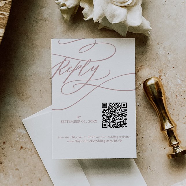 Romantic Calligraphy Blush Pink QR Code Wedding RSVP Card (Creator Uploaded)