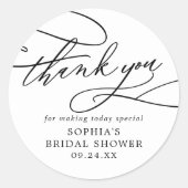 Romantic Calligraphy Bridal Shower Thank You Favor Classic Round Sticker (Front)