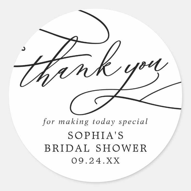 Romantic Calligraphy Bridal Shower Thank You Favor Classic Round