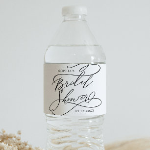Romantic Calligraphy Bridal Shower Water Bottle Label