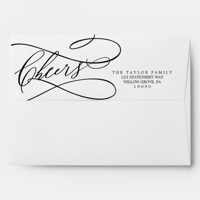 Romantic Calligraphy Cheers New Year Card Envelope (Back (Top Flap))