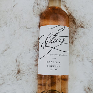 Romantic Calligraphy Cheers Wedding Wine Labels