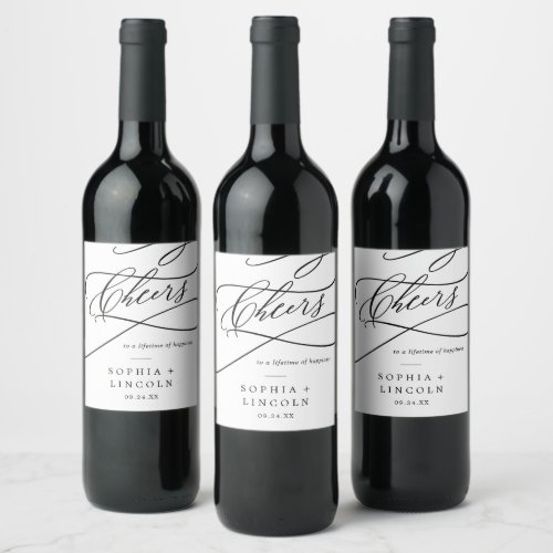 Romantic Calligraphy Cheers Wedding Wine Labels