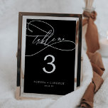 Romantic Calligraphy Dark Black 5x7" Table Number<br><div class="desc">This romantic calligraphy dark black 5x7" table number is perfect for a simple wedding. The modern classic design features fancy swirls and whimsical flourishes with gorgeous elegant hand lettered typography on a dark black background. The card prints on the front and back (double-sided). Add each table number that you need...</div>