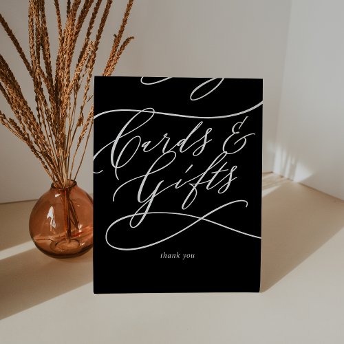 Romantic Calligraphy Dark Black Cards and Gifts Pedestal Sign