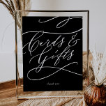 Romantic Calligraphy Dark Black Cards & Gifts Poster<br><div class="desc">This romantic calligraphy dark black cards and gifts poster sign is perfect for a simple wedding or bridal shower. The modern classic design features fancy swirls and whimsical flourishes. The line of text at the bottom of the sign can be personalized with the date, the names of the bride and...</div>
