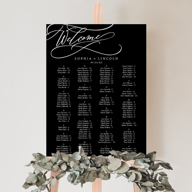 Romantic Calligraphy Dark Black Seating Chart Foam Board (Creator Uploaded)