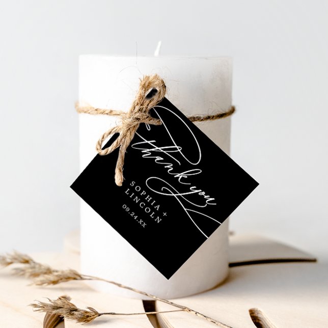 Romantic Calligraphy Dark Black Wedding Thank You Favor Tags (Creator Uploaded)