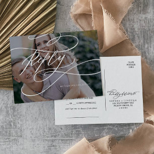 Romantic Calligraphy Dark Photo Song Request RSVP Invitation Postcard