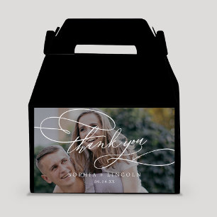 Romantic Calligraphy Dark Photo Thank You Wedding Favor Boxes