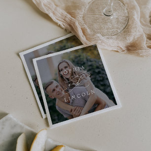 Romantic Calligraphy Dark Photo Wedding Napkin