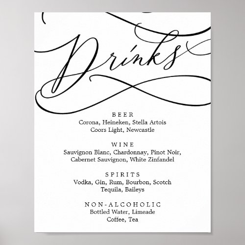 Romantic Calligraphy Drink Menu Sign