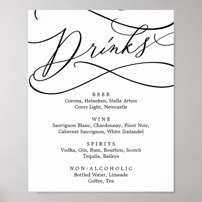 Romantic Calligraphy Drink Menu Sign (Front)