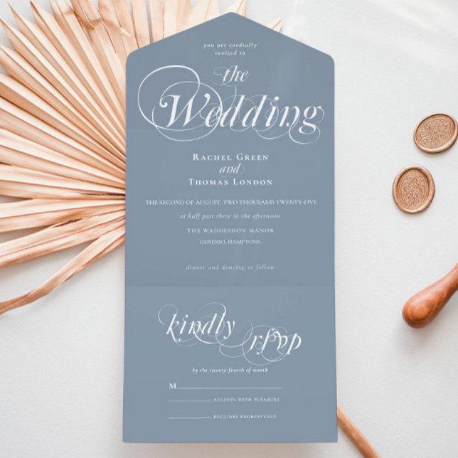Romantic Calligraphy Dusty Blue Wedding All In One Invitation (Creator Uploaded)