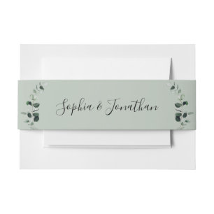 Romantic Calligraphy Eucalyptus Sage Wedding Invitation Belly Band