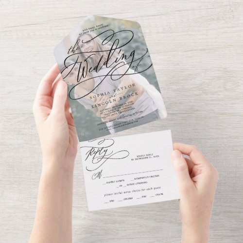 Romantic Calligraphy  Faded Photo The Wedding Of All In One Invitation