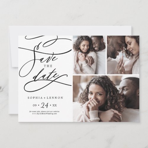 Romantic Calligraphy  Flourish 3 Photo Collage Save The Date